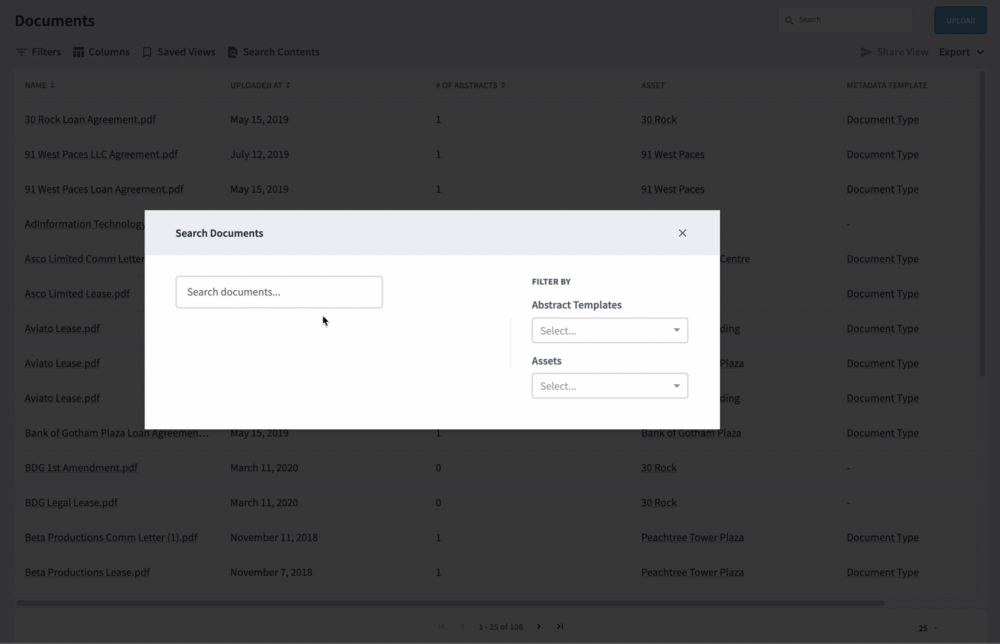 Screen recording of searching documents by keyword.